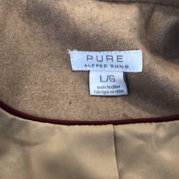 Pure Alfred Sung wool pea coat 🧥  camel colour SZ L button down - Picture 8 of 10